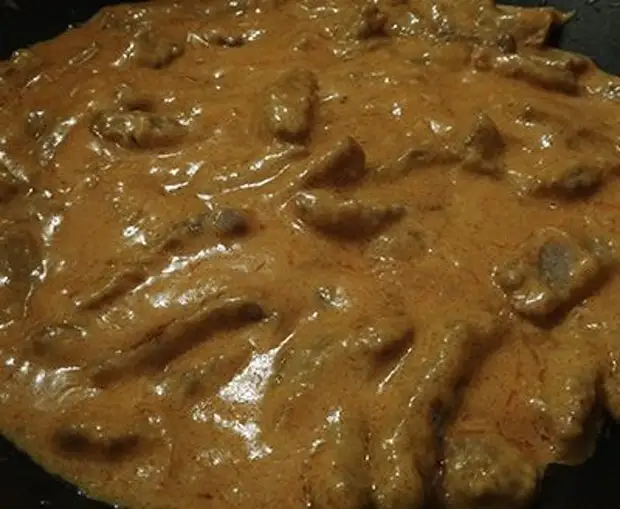 Бефстроганов из говядины классический с подливкой рецепт на сковороде пошаговый рецепт с фото