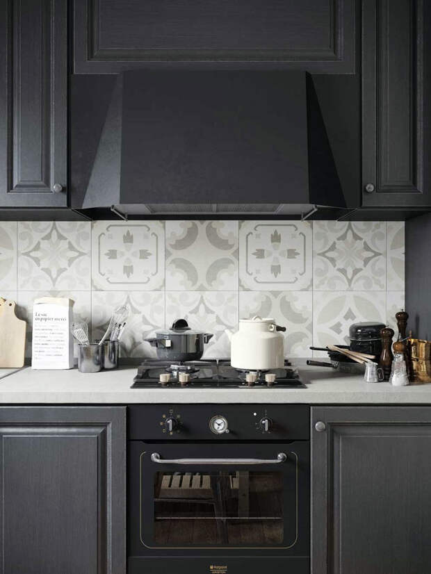 черный цвет на кухне, фото интерьера
