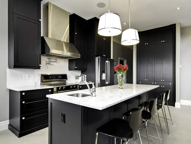 стильный черный цвет в интерьере кухни