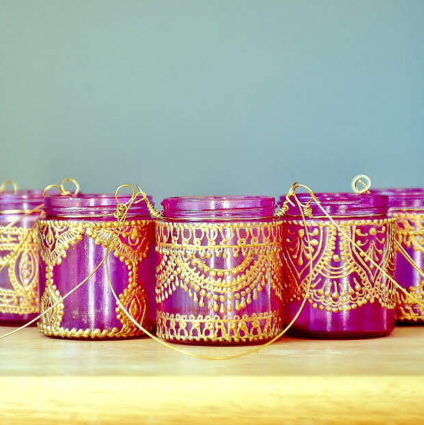 Подвесной подсвечник Вдохновленный Фонари Марокко, ярко-розовый Тонированные стекла с золотой Акценты