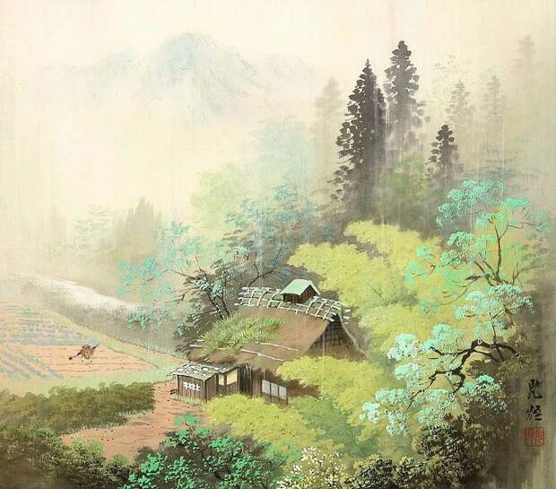 Тончайшая пейзажная живопись в японском стиле "сансуй" -- работы кисти Коукеи Кодзима