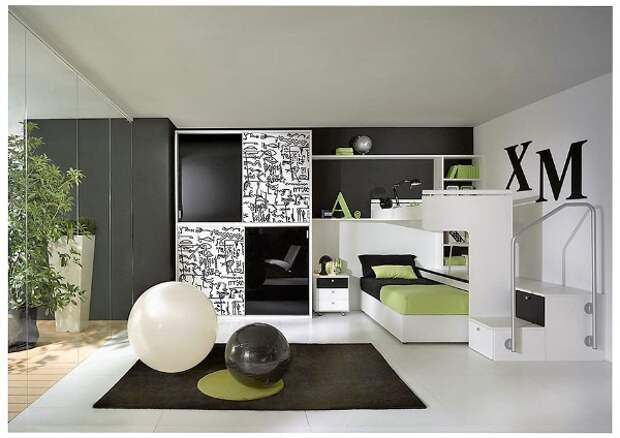 стильный дизайн детской спальни для подростка в стиле хай тек