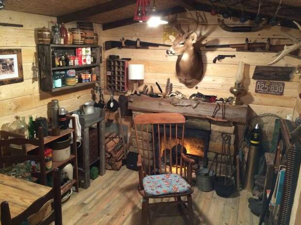 превратил гараж в охотничий домик, гараж в домик охотника, из гаража в уютный домик