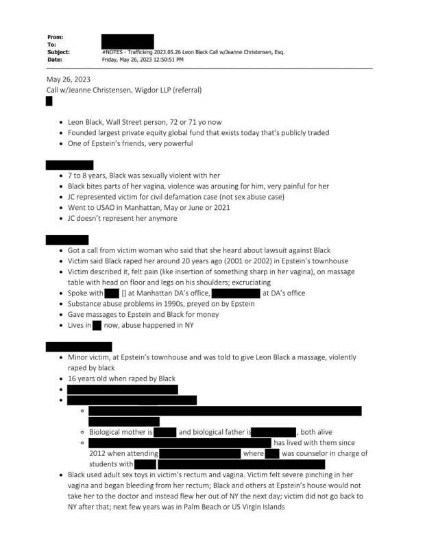 В досье Эпштейна содержатся тревожные обвинения в адрес инвестора-миллиардера Леона Блэка — сооснователя Apollo Global Management и бывшего пред...