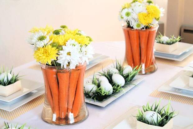 Оригинальный декор пасхального стола - вазы с морковкой