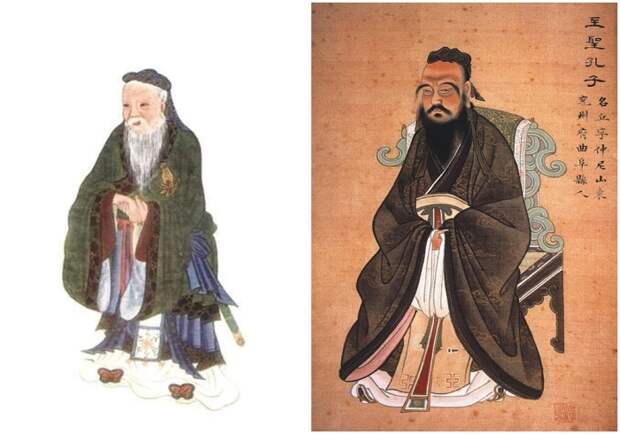 Слева направо: Конфуций (рисунок из книги «Мифы и легенды Китая» — E.T.C. Werner, 1922 год). \ Конфуций.