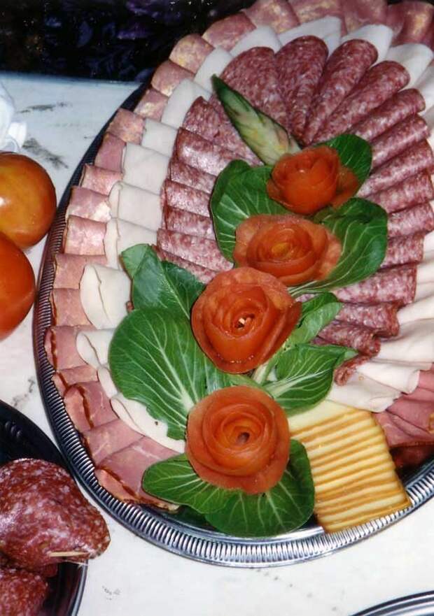 Meat and Cheese Platter with Tomato Roses