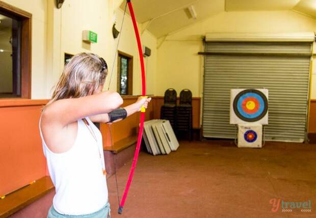 Archery in the Binna Burra Mountains in Lamington National Park, Gold Coast Hinterland, Australia