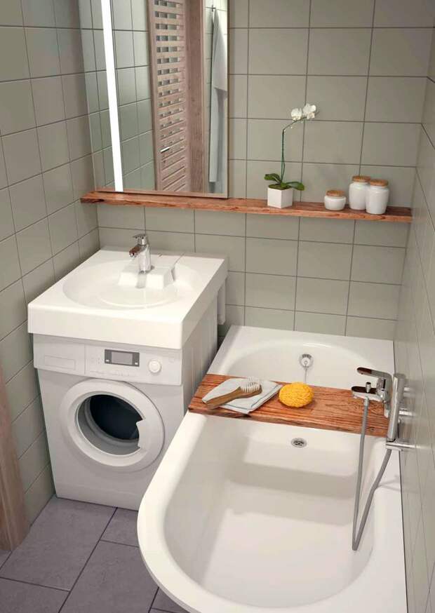 8. Стиральная машина под раковиной - новый тренд интерьер, маленькая ванная, ремонт в квартире, фото