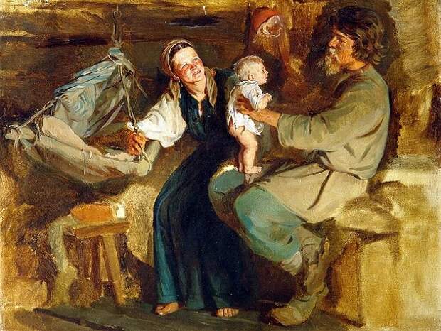 Фрагмент картины Кирилла Викентьевича Лемоха «Родительская радость», ранее 1910 г., общественное достояние.