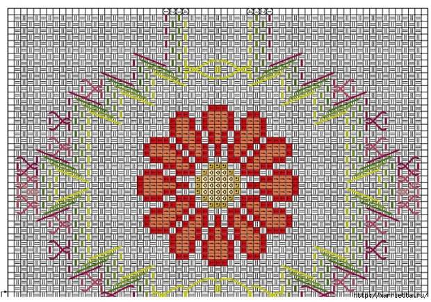 Красивая цветочная вышивка для постельного белья. Схема (2) (700x491, 460Kb)