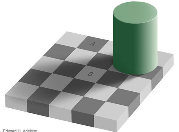иллюзия с серыми квадратами