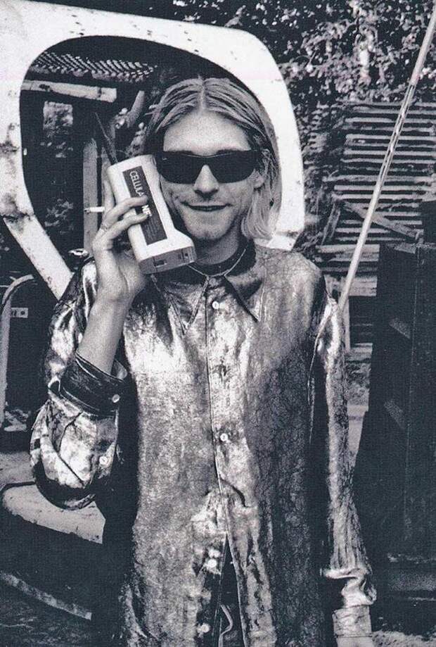 Kurt Cobain talking on his cellphone in the 1980s