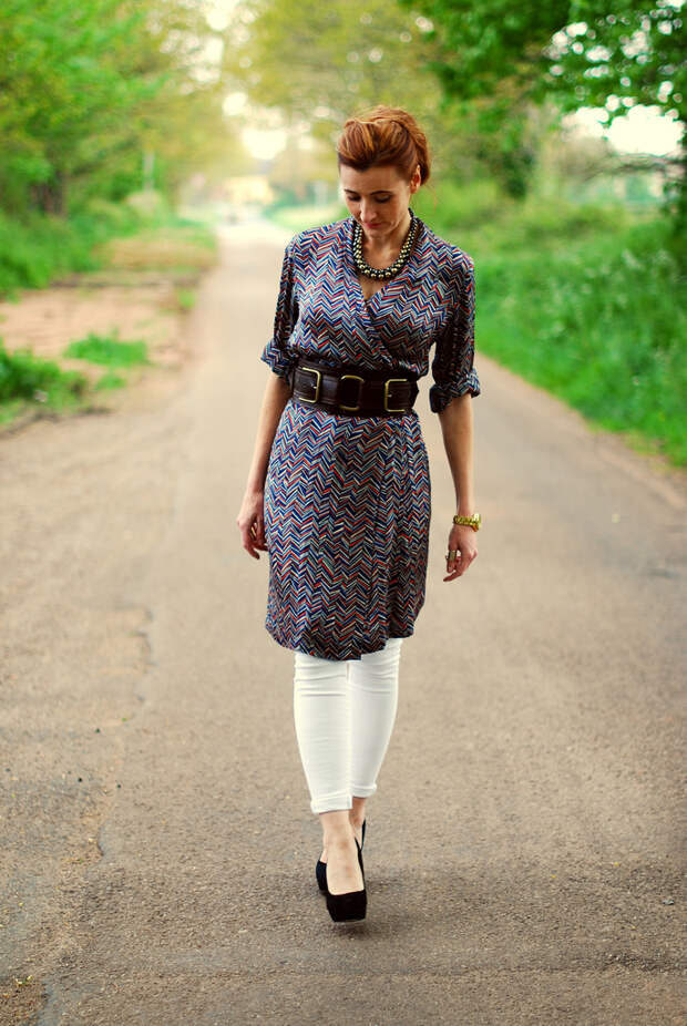 Vintage 1940s wrap dress with wide belt