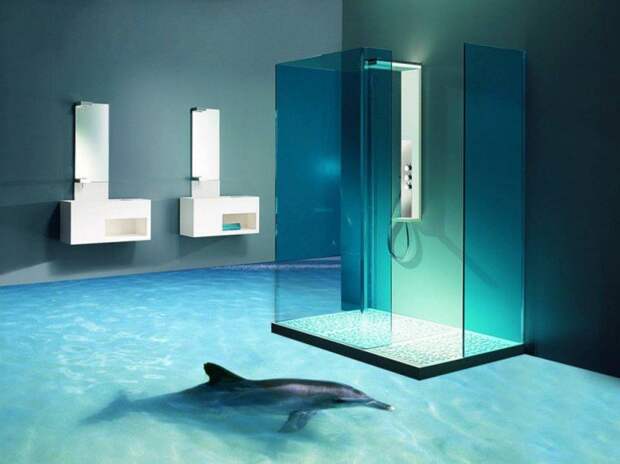 15 идей неповторимых 3D полов для ванной комнаты ванна, пол