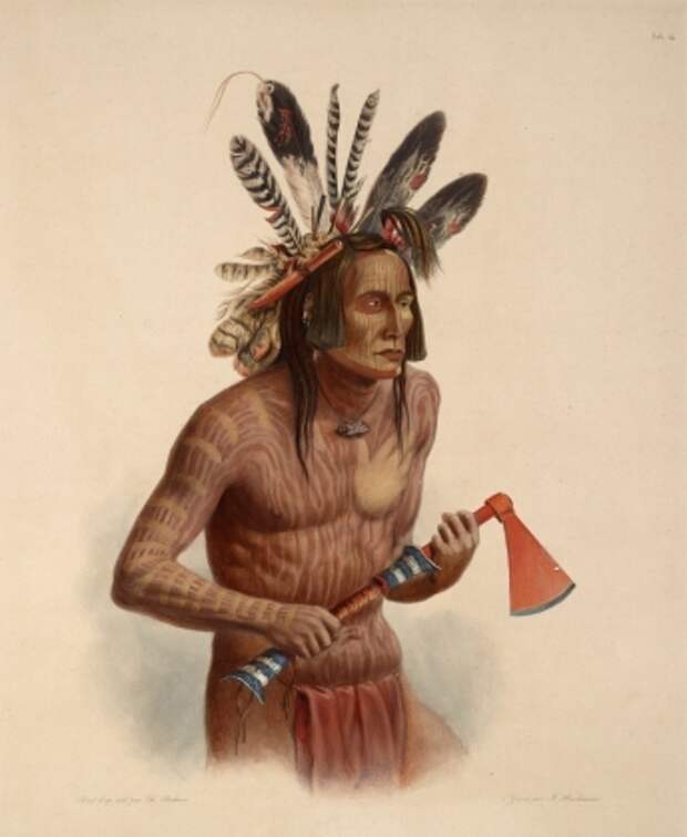 Индеец с томагавком, боевым топором выдаваемым США индейцам для междоусобных войн. Иллюстрация: wikiart.org.