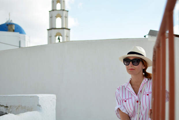 Vintage DVF pink and white striped jumpsuit | Location: Santorini