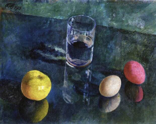 Натюрморт на зеленом фоне. (1924г.) (Севастопольский художественный музей). Автор: Кузьма Петров-Водкин.
