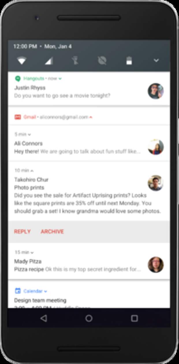 новые уведомления в Android N