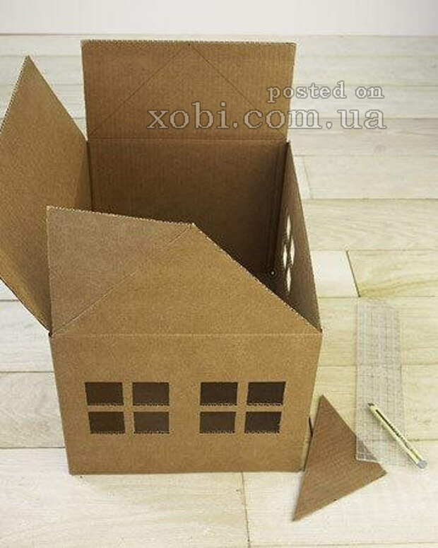 домик для кошки из картонной коробки