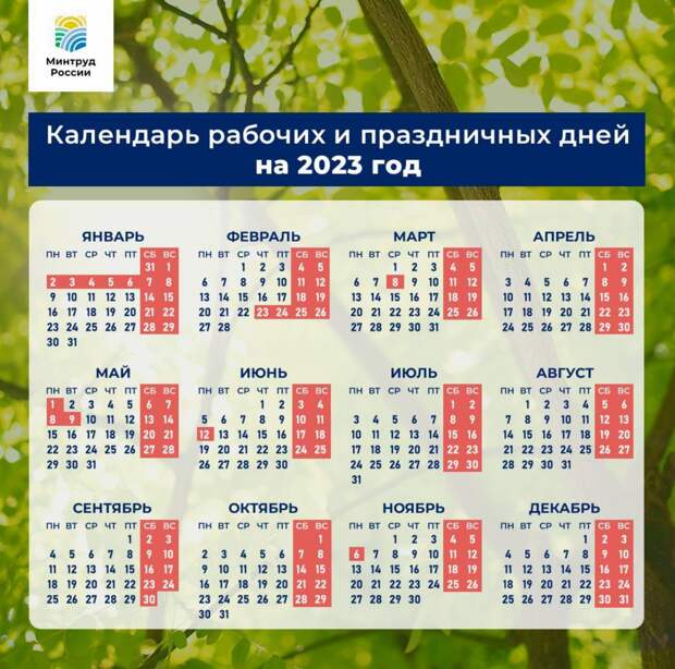 Шесть периодов: Минтруд опубликовал график праздничных выходных дней в 2023 году