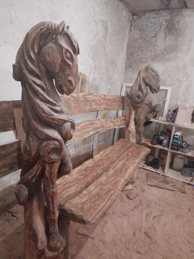Дубовая лавка от А до Я Александр Ивченко, бензопила, кони, лавка, сделай сам, скульптура бензопилой