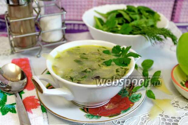 Фото Куриный сырный суп с шампиньонами