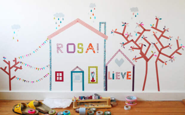 26. Цветные наклейки на стены из декоративного скотча дети, поделки, своими руками, сделай сам, творчество