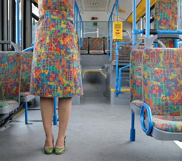 This Woman's Dress Looks Like Bus Seats