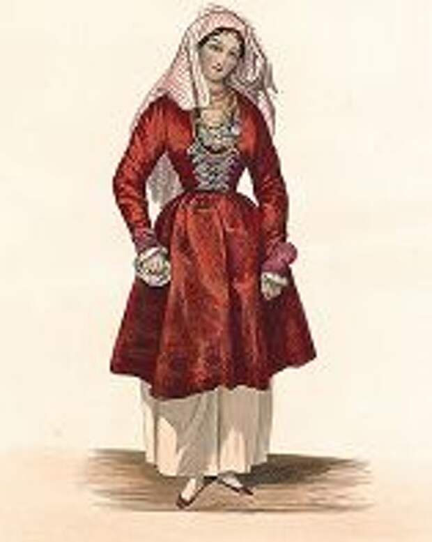 Терская казачка из станицы Червлённая (Чечня). "Costumes du Caucase", л. 41, Париж, 1840-е гг. 