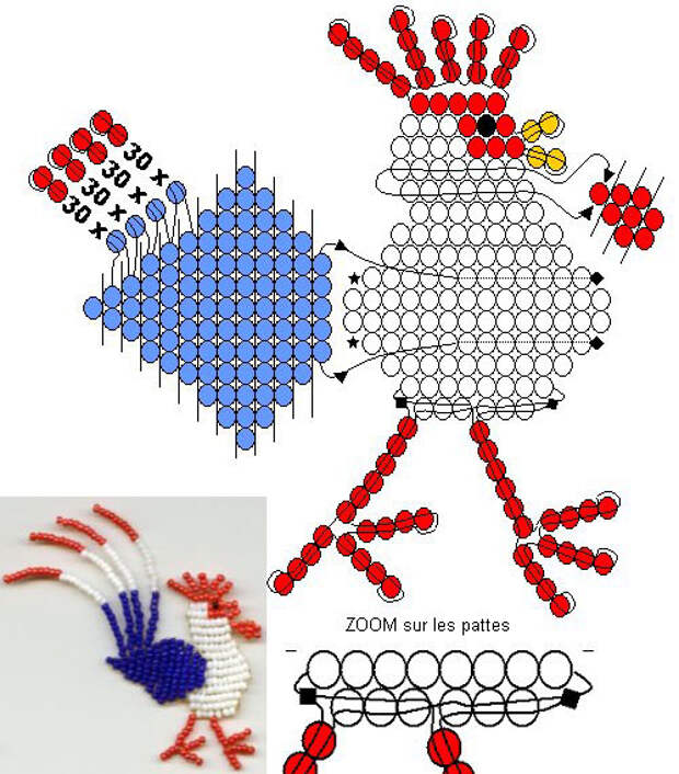 Петух из бисера схема - 82 фото
