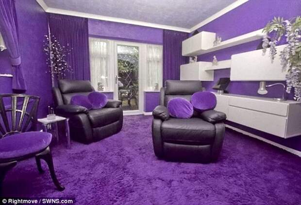 Фиолетовый дом, в Англии, дизайн, внутри, в фиолетовых тонах