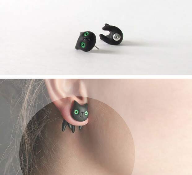 серьги черная кошка
