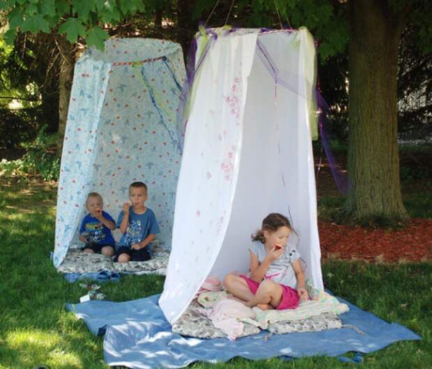 Сделайте шатер с помощью обруча и простыни. дети, лето, своими руками, сделай сам