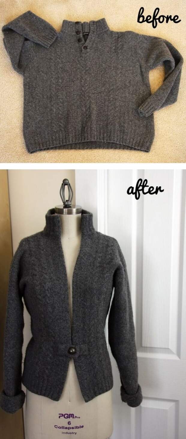 Before Husband's Sweater... After Wife's Sweater ... Tutorial