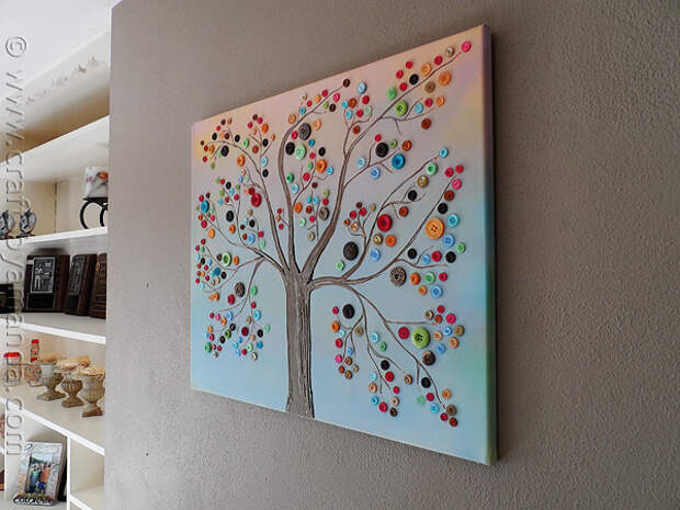 Vibrant Button Tree on Canvas
