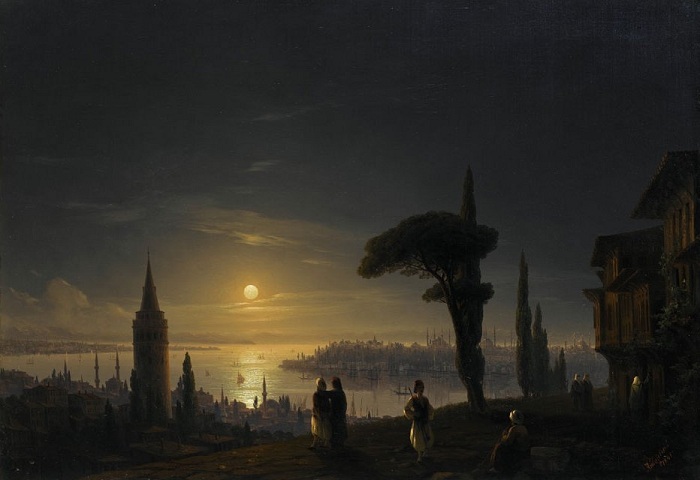 Галатская башня в лунную ночь. (1845). Автор. И.К.Айвазовский. Галатская башня в лунную ночь. (1845). Автор. И.К.Айвазовский.