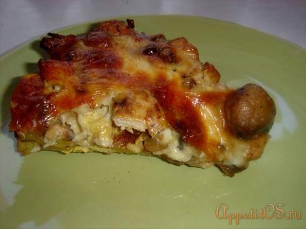Запеканка с курицей, грибами и картофелем