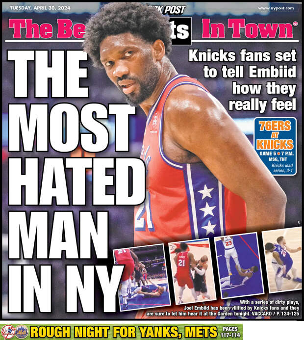 «Самый ненавистный человек в Нью-Йорке». Джоэл Эмбиид – на обложке New York Post