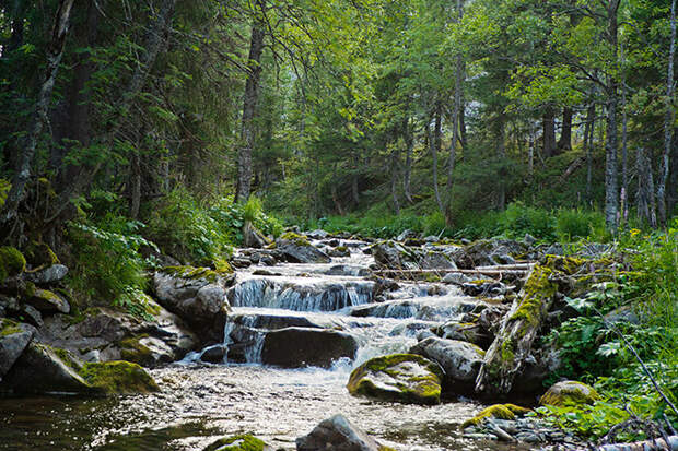 Лесной водопад на реке Жилаган, Пермь, Россия