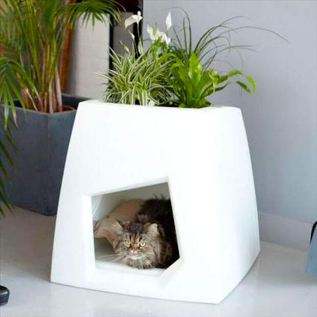 Как сделать  домик для кошки подходящим к интерьру