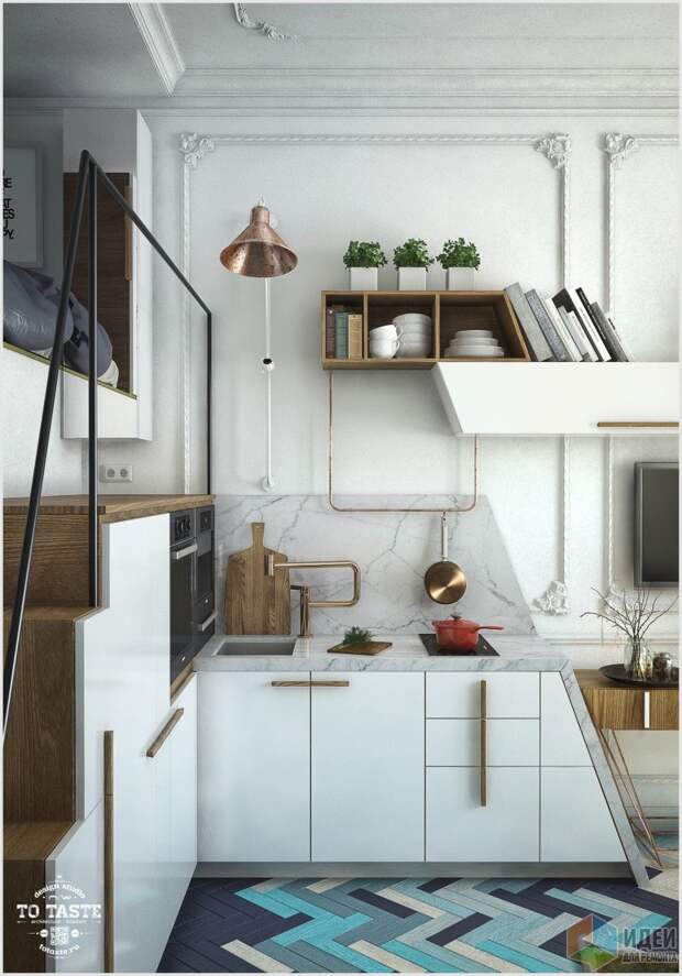 Кухня в квартире-студии, двухуровневая квартира фото