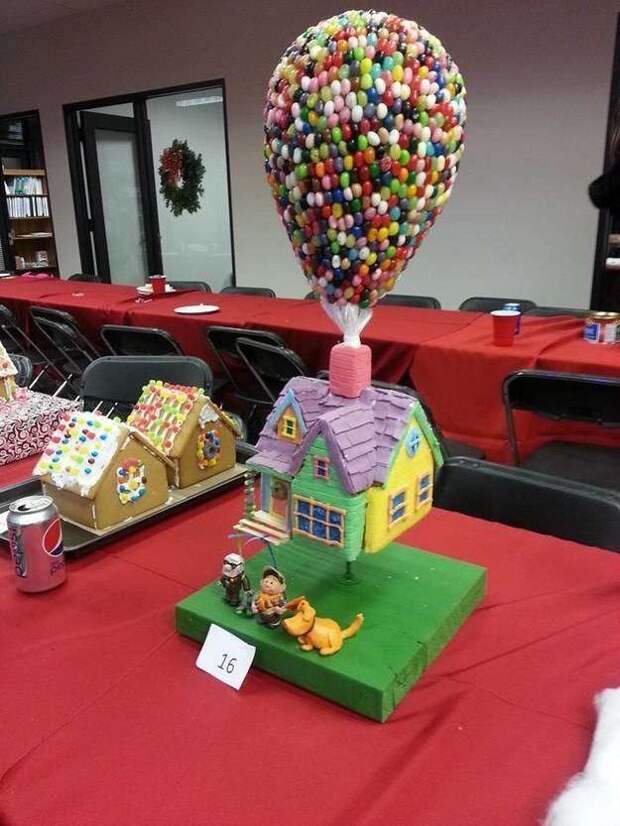 1. Потрясающий домик из мультфильма "Вверх" с воздушными шариками из конфет идеи, креатив, пряничный домик, сладости