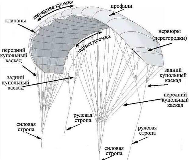 Кайт парафойл, обучение кайтсерфмнгу, кайтинг, схема кайта