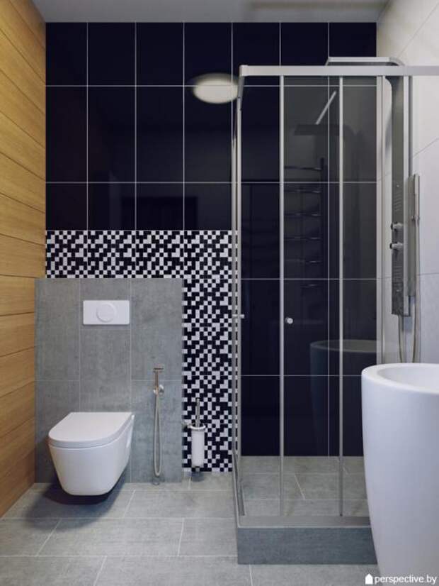 Интерьер квартиры-студии, стильная ванная комната, ЖК Рупасовский