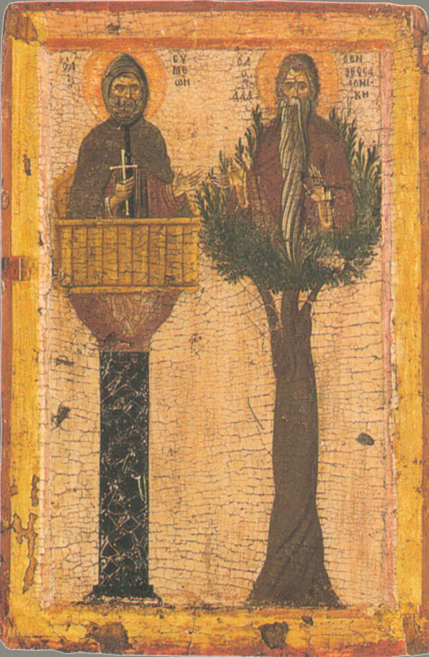 Греческая икона c изображением столпников Симеона и Давида