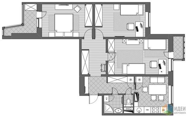 Планировка трехкомнатной квартиры в доме серии П-44