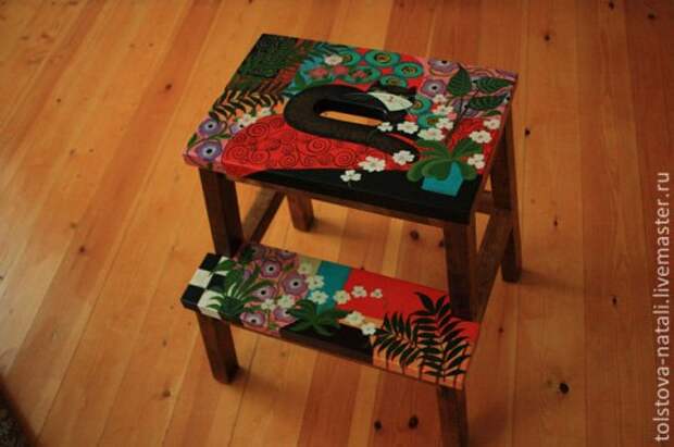 Роспись мебели - скамейка лесенка