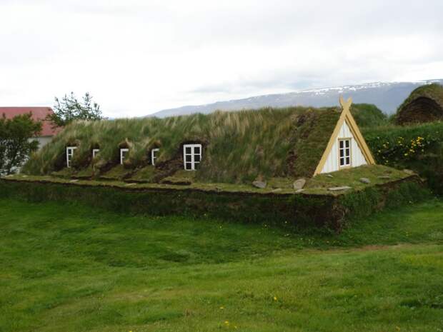 Торфяная крыша в Глаумбаере, Исландия. зелёные крыши, экологичный дом