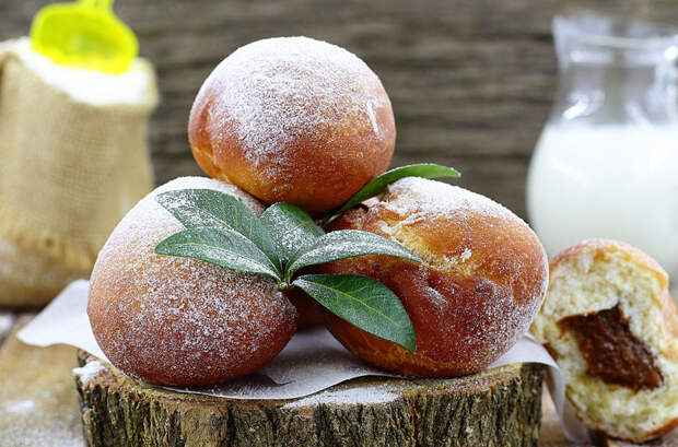 Пончики со сгущёнкой еда, пончики, рецепт, сгущёнка, сладкий стол
